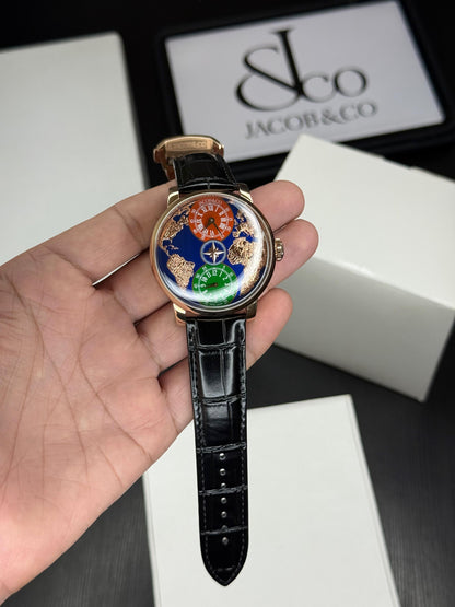 Luxury Dual Time Zone Men’s Watch – Automatic Movement | Leather Strap