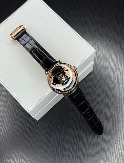 Luxury Dual Time Zone Men’s Watch – Automatic Movement | Leather Strap