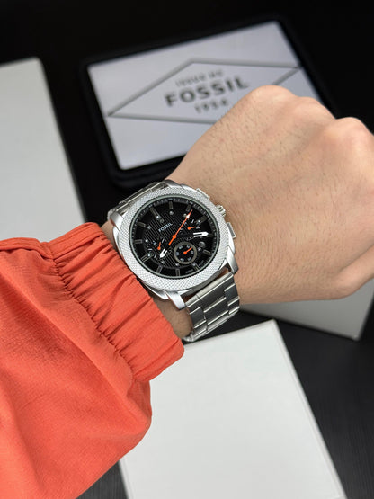 Men’s Black Dial Chronograph Watch | Silver Strap | Quartz