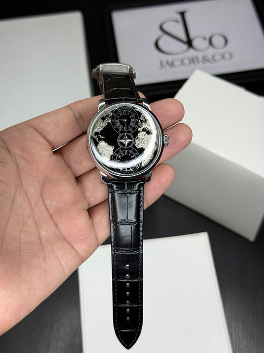 Luxury Dual Time Zone Men’s Watch – Automatic Movement | Leather Strap