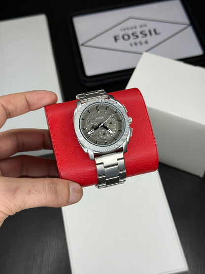 Machine Style Men’s Chronograph Watch – Grey Dial | Silver Bracelet
