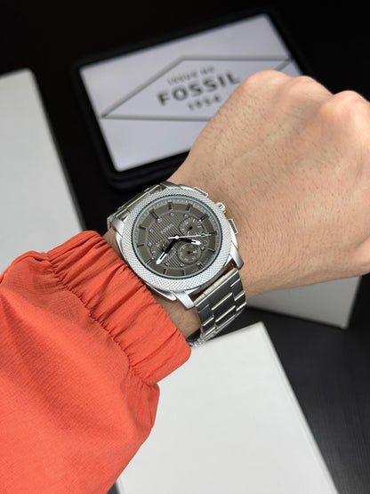 Machine Style Men’s Chronograph Watch – Grey Dial | Silver Bracelet