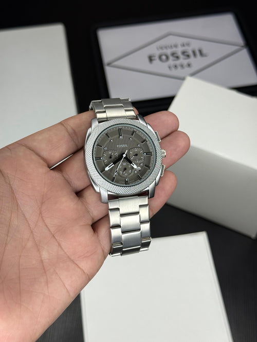 Machine Style Men’s Chronograph Watch – Grey Dial | Silver Bracelet