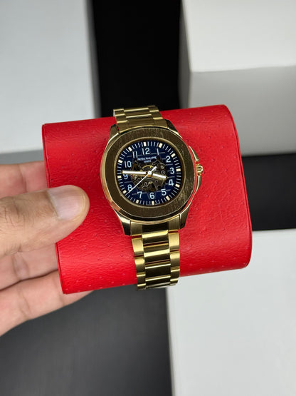 Men’s Luxury Skeleton Automatic Mechanical Watch – Golden Strap - 42mm