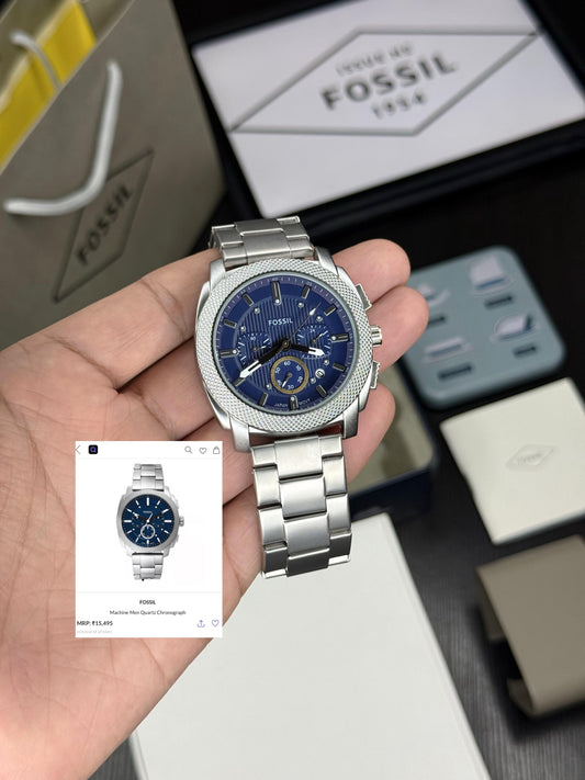 High-Quality Men’s Chronograph Wrist Watch – Silver Band, Blue Dial