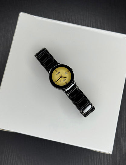 Luxury-Style Ladies Ceramic Watch with Yellow Dial & Sapphire Crystal