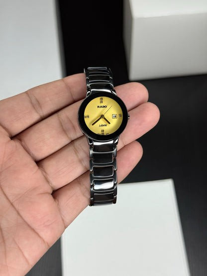 Luxury-Style Ladies Ceramic Watch with Yellow Dial & Sapphire Crystal