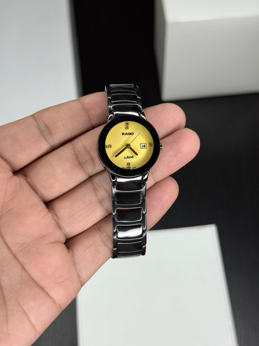 Luxury-Style Ladies Ceramic Watch with Yellow Dial & Sapphire Crystal