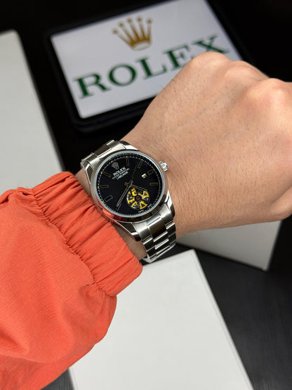 Open-Back Men’s Watch – Quartz Movement | Silver Metal Strap | 42mm