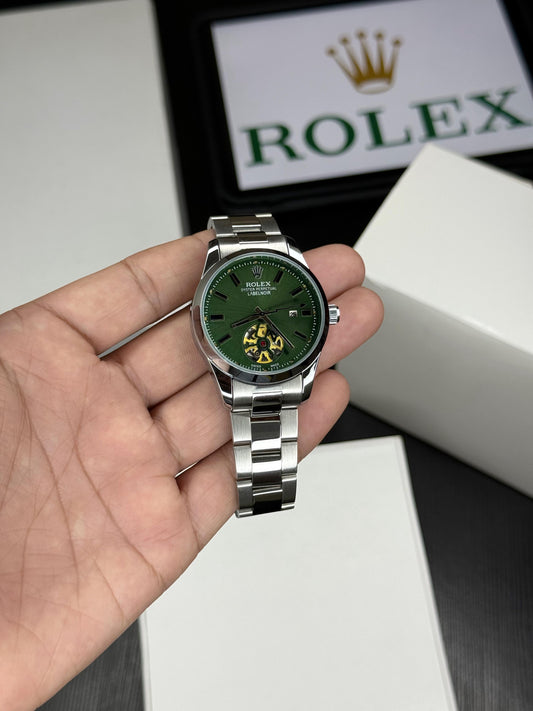 Men’s Luxury Silver Automatic-Look Watch with Open Back Dial – 42mm