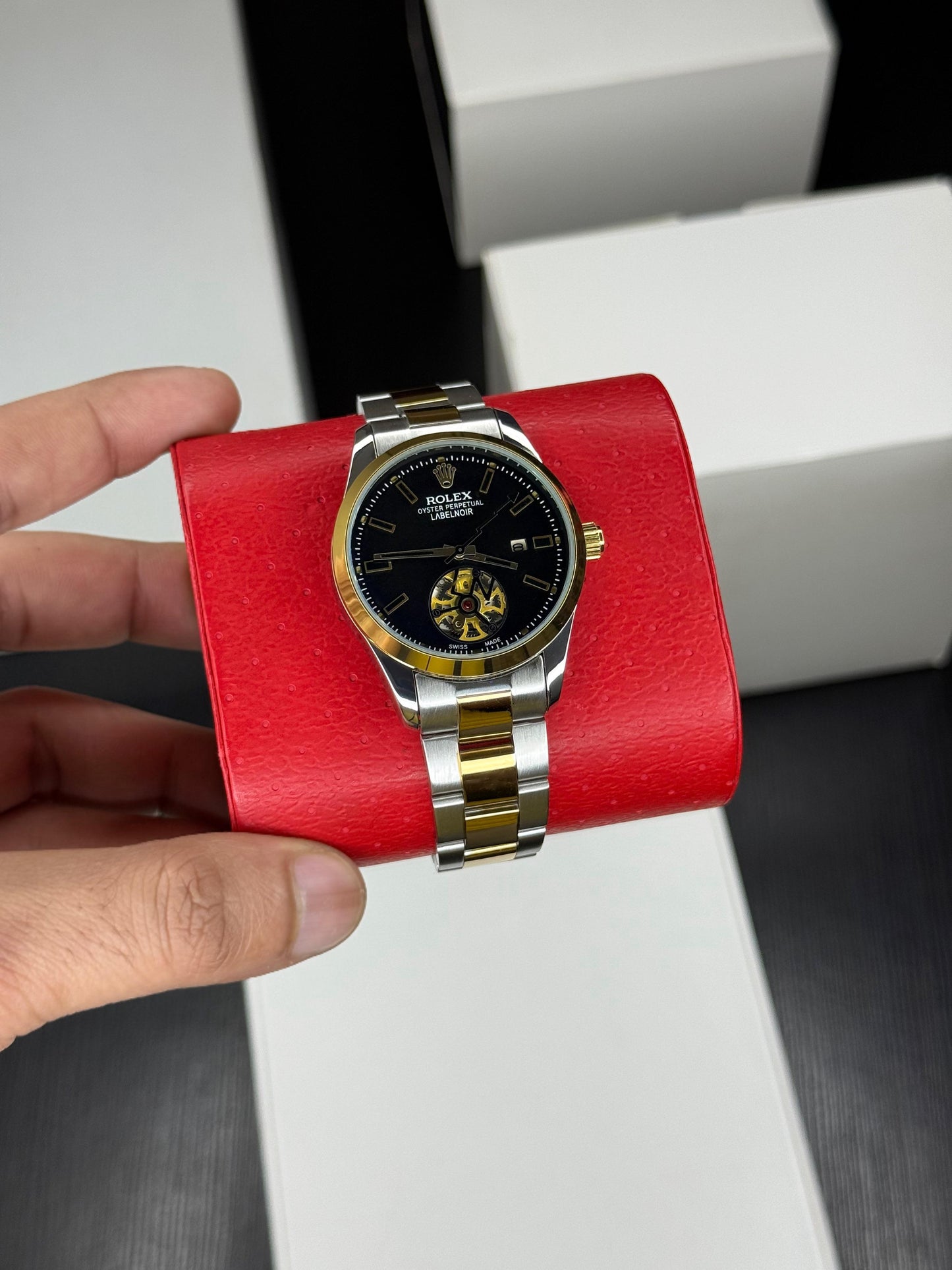 Statement Two-Tone Men’s Watch with Open Back