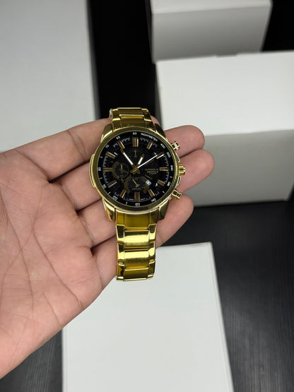 EFS-S570AT | Black Round  Dial with Gold Strap | 40mm