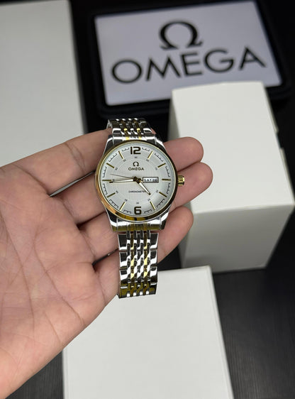 OM Round White dial Watch with Two tone Band